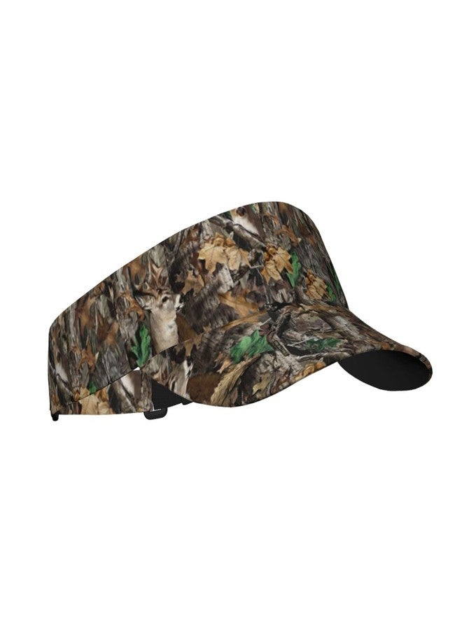 TINUADEE Camo Camouflage Hunting Deer Real Tree Deer in The Woods Sports Sun Visor Hats Adjustable Men Women Lightweight Packable Cooling Empty Top Visor Hat for Running, Tennis, Golf - Image 1